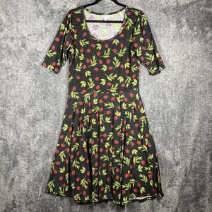 LuLaRoe Dress Womens XL Black Fit & Flare Scoop Neck 3/4 Sleeve Floral Ladybug